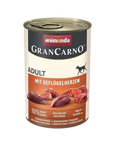 ANIMONDA Gran Carno Nassfutter mit Geflügelherzen für adulte Hunde getreidefrei 24x400 g