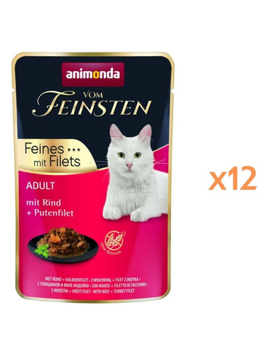 ANIMONDA Vom Feinsten Fines mit Filets Nassfutter mit Rind und Putenfilet für adulte Katzen 12x85g