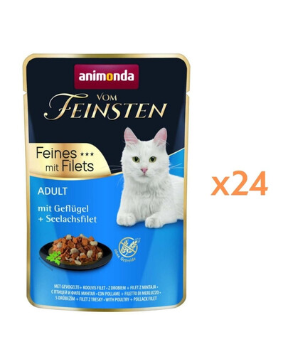 ANIMONDA Vom Feinsten Fines mit Filets Nassfutter mit Geflügel und Seelachsfilet für adulte Katzen 24x85g