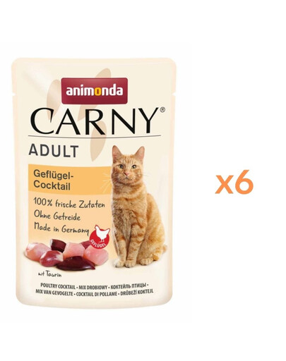 ANIMONDA Carny Nassfutter Geflügel-Cocktail für adulte Katzen getreidefrei 6x85g