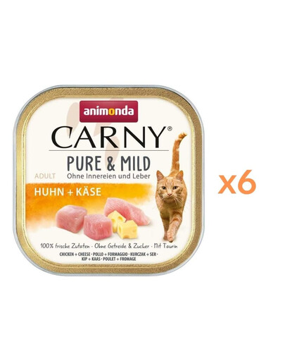 ANIMONDA Carny Pure & Mild Nassfutter mit Huhn und Käse für adulte Katzen getreidefrei 6x100g