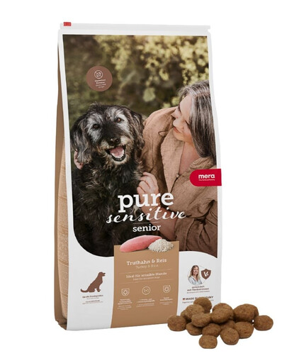 MERA Pure Sensitive Senior Trockenfutter mit Truthahn unf Reis für ältere, sensible Hunde aller Rassen 12,5 kg