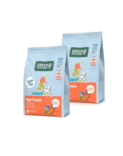 GREEN PETFOOD InsectDog High Protein Trockenfutter mit Insektenprotein und Lachs für aktive adulte Hunde 2x3kg