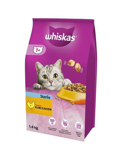 WHISKAS Sterile Trockenfutter mit Huhn für Katzen nach der Sterilisation 3x1.4 kg