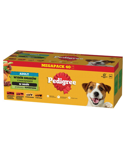 PEDIGREE Adult Mix Beutel mit Gemüse Nassfutter für adulte Hunde mit Rind und Lamm, Rind und Leber, Huhn, Truthahn in Soße 120x100 g