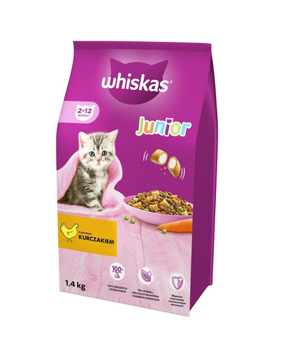 WHISKAS Junior Trockenfutter mit Huhn für Kätzchen 3x1,4 kg