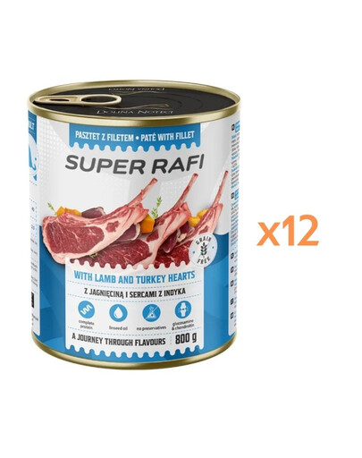 RAFI Super Nassfutter mit Lamm und Putenherzen für adulte Hunde aller Rassen getreidefrei 12x800g