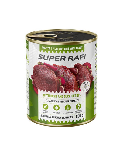 RAFI Super Nassfutter mit Reh und Entenherzen für adulte Hunde aller Rassen getreidefrei 800g