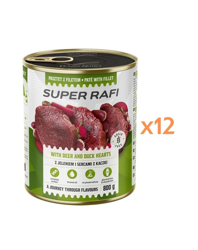 RAFI Super Nassfutter mit Reh und Entenherzen für adulte Hunde aller Rassen getreidefrei 12x800g