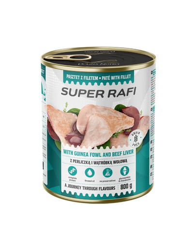 RAFI Super Nassfutter mit Perlhuhn und Rinderleber Pastete für adulte Hunde aller Rassen getreidefrei 800g