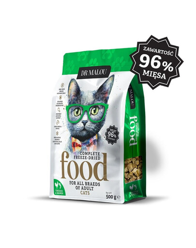 DR MALOU Gefriergetrocknetes Futter Huhn mit Lachs Trockenfutter für Katzen 2x500g