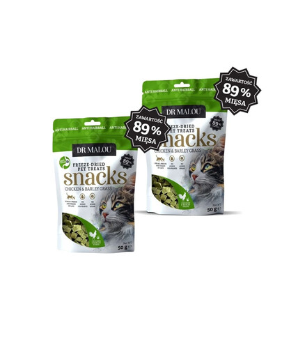 DR MALOU Fleischwürfel mit Huhn und Gerstengras Snacks für Katzen 2x50g