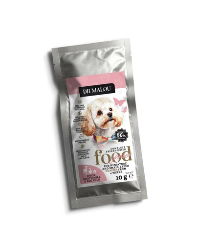 DR MALOU Puppies Gefriergetrocknetes Entenfutter mit Ziegenmilch und Eigelb Trockenfutter für Welpen 2x10g