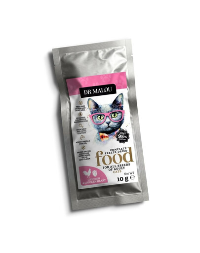 DR MALOU Gefriergetrocknet mit Huhn und Hühnerherzen Trockenfutter für Katzen 2x10g