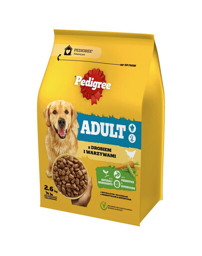 PEDIGREE Adult Trockenfutter mit Geflügel und Gemüse für mittlere und große Rassen 3x2,6 kg