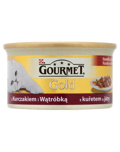 GOURMET Gold Nassfutter mit Huhn und Leber in Soße für adulte Katzen 6x85 g