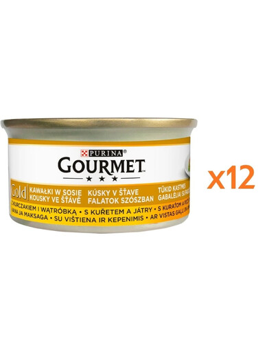 GOURMET Gold Nassfutter mit Huhn und Leber in Soße für adulte Katzen 12x85 g
