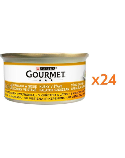 GOURMET Gold Nassfutter mit Huhn und Leber in Soße für adulte Katzen 24x85 g