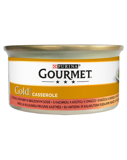 GOURMET Gold Casserole Nassfutter mit Ente und Pute für adulte Katzen 85 g