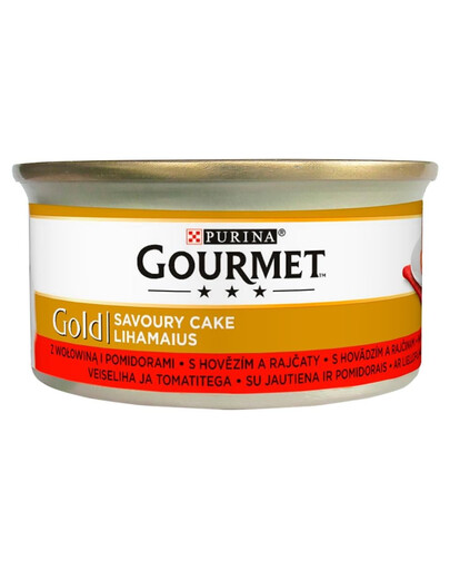 GOURMET Gold Savoury Cake Nassfutter mit Rind und Tomaten in Soße für adulte Katzen 12x85 g