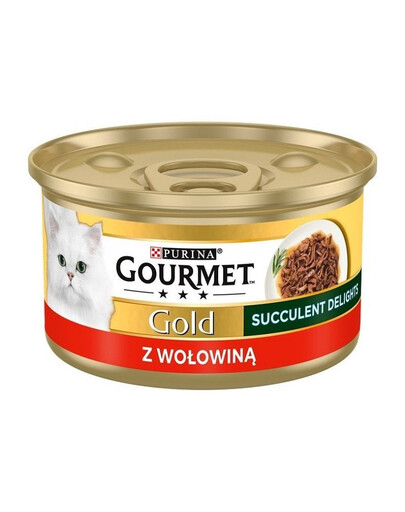 GOURMET Gold Succulent Delights Nassfutter mit Rind für adulte Katzen 24x85g