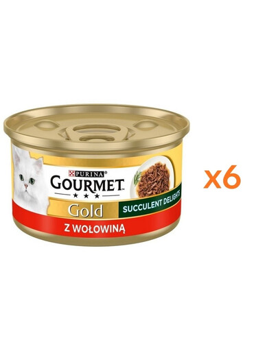 GOURMET Gold Succulent Delights Nassfutter mit Rind für adulte Katzen 6x85g