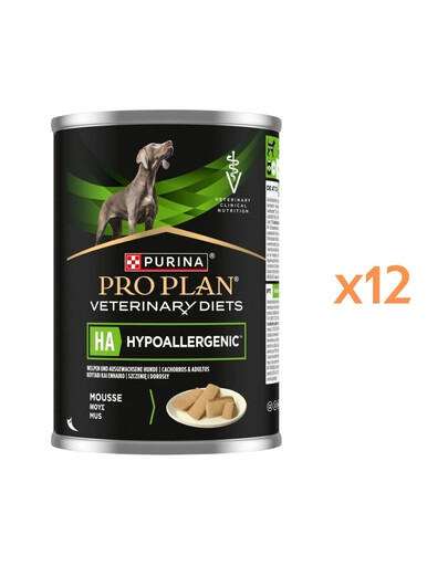 PURINA PRO PLAN Veterinary Diets HA Hypoallergenic für adulte Hunde und Welpen mit Nahrungsmittelunverträglichkeiten 12x400g