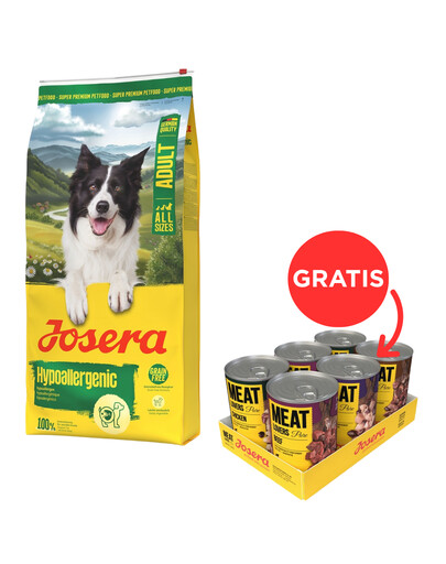 JOSERA Hypoallergenic Adult 12,5kg + JOSERA Meat Lovers Pure 6x400g GRATIS