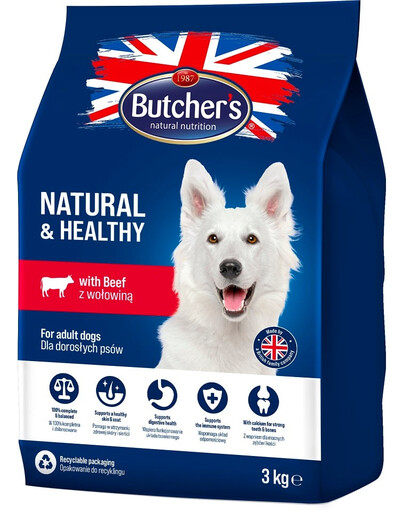 BUTCHER'S Natural&Healthy Trockenfutter mit Rindfleisch für adulte Hunde 3 kg