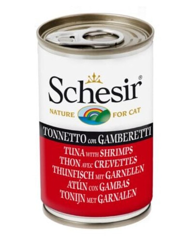 SCHESIR Nassfutter mit Thunfisch und Garnelen für Katzen 6x140 g