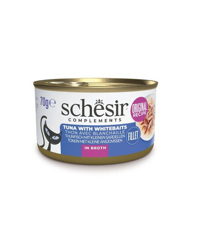 SCHESIR Nassfutter Thunfisch mit Sprotten in Brühe für adulte Katzen 6x70 g
