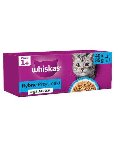 WHISKAS Adult Fischaromen in Gelee Lachs, Thunfisch, Kabeljau, Weißfisch 4x40x85 g