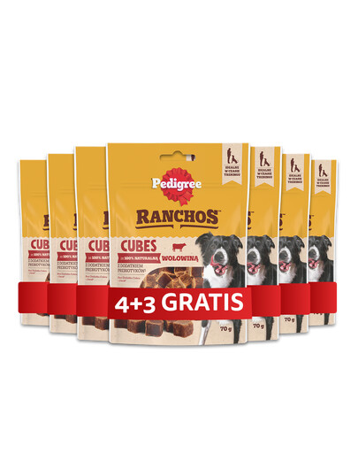 PEDIGREE Ranchos Cubes mit Rind Ergänzungsfuttermittel für adulte Hunde 7 x 70 g