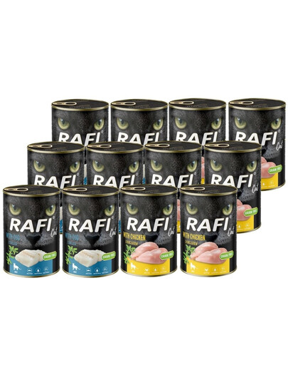 RAFI Cat Nassfutter Mix Geschmacks mit Dorsch und Huhn für adulte Katzen getreidefrei 12x400 g