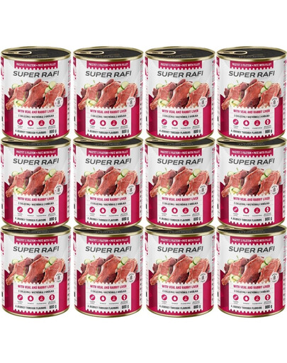 RAFI Super z cielęciną i wątróbką z królika 12x800g pasztet dla psów