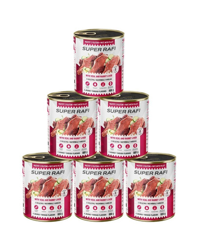RAFI Super z cielęciną i wątróbką z królika 6x800g pasztet dla psów