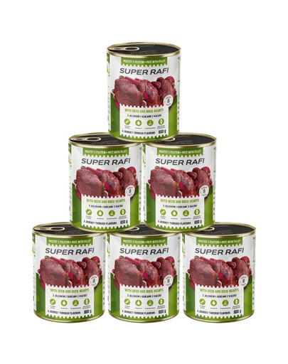 RAFI Super z jeleniem i sercami z kaczki 6x800g pasztet dla psów