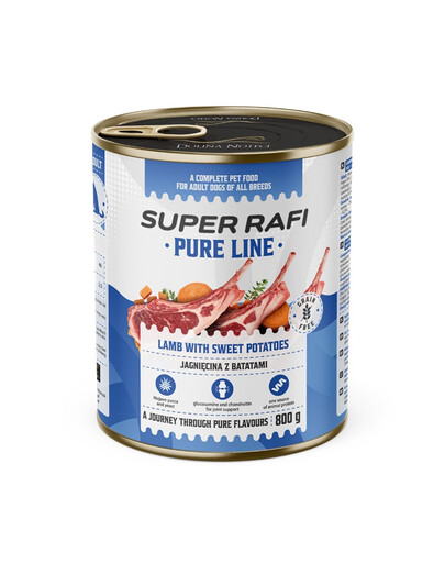 SUPER RAFI Pure Line Nassfutter Lamm mit Süßkartoffeln für adulte Hunde getreidefrei 800g
