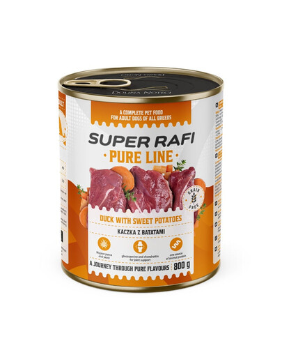 SUPER RAFI Pure Line Nassfutter Ente mit Süßkartoffeln für adulte Hunde getreidefrei 800g
