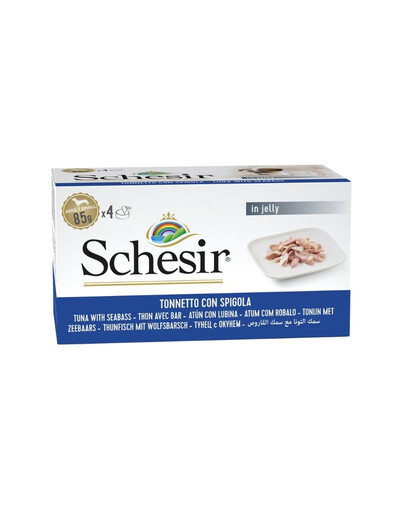 SCHESIR Nassfutter Thunfisch mit Seelachs in Gelee für Hunde 4x85 g