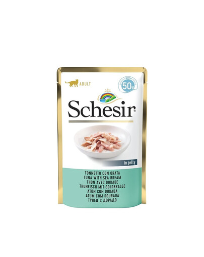 SCHESIR Nassfutter Thunfisch mit Goldbrasse für adulte Katzen 12x50g