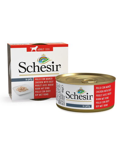 SCHESIR Nassfutter Hähnchenfilets mit Rind in Gelee für Hunde 6x150g