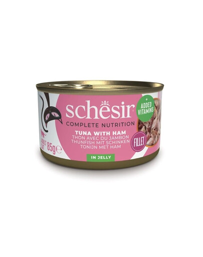 SCHESIR Nassfutter Thunfisch mit Schinken in Gelee für Katzen 12x85 g