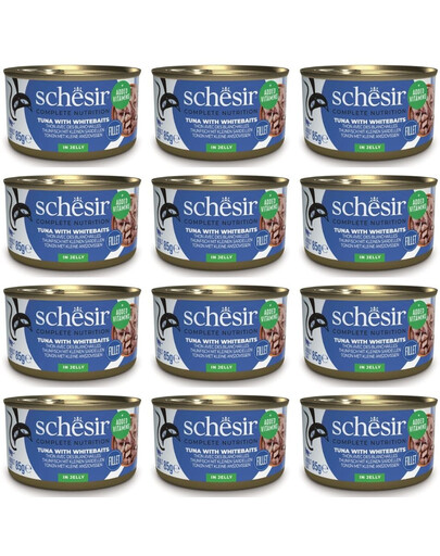 SCHESIR Nassfutter Thunfisch mit Sprotten in Gelee für Katzen 12x85 g