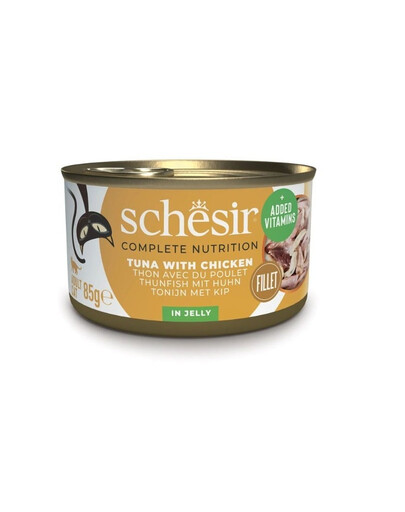 SCHESIR Nassfutter Thunfisch mit Hähnchenfilets in Gelee für Katze 12x85 g