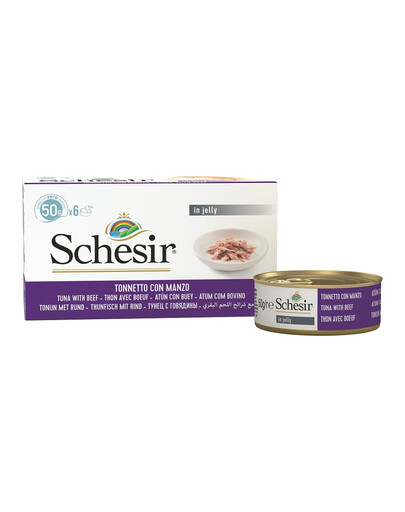 SCHESIR Nassfutter Thunfisch mit Rinderlende in Gelee für adulte Katzen 36x50g