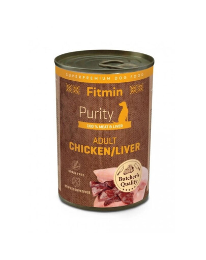 FITMIN Purity Adult Chicken with Liver Nassfutter Huhn mit Leber für adulte Hunde getreidefrei 400g