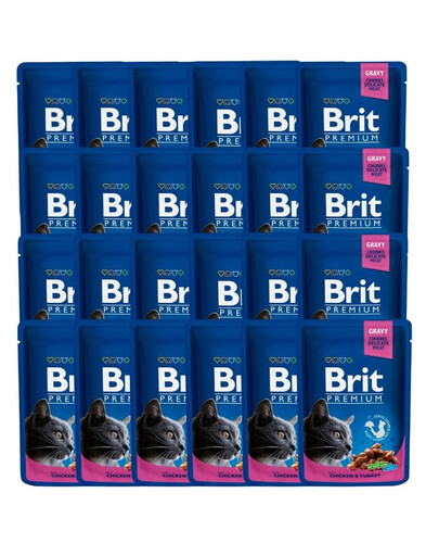 BRIT Premium Nassfutter in Soße mit Huhn, Pute, Kabeljau für adulte Katzen 48x100 g