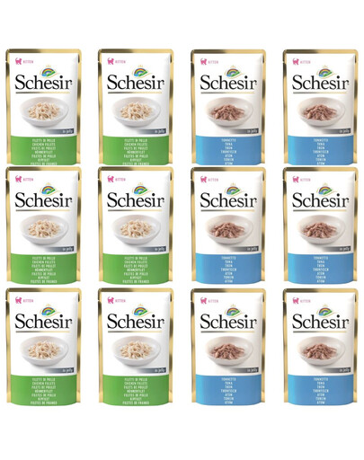 SCHESIR Nassfutter Mix Geschmacks mit Thunfisch + Huhn für Katzen 12x85g