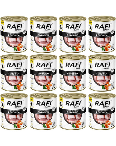 RAFI Classic Nassfutter mit Geflügel für adulte Hunde aller Rassen 12x800 g